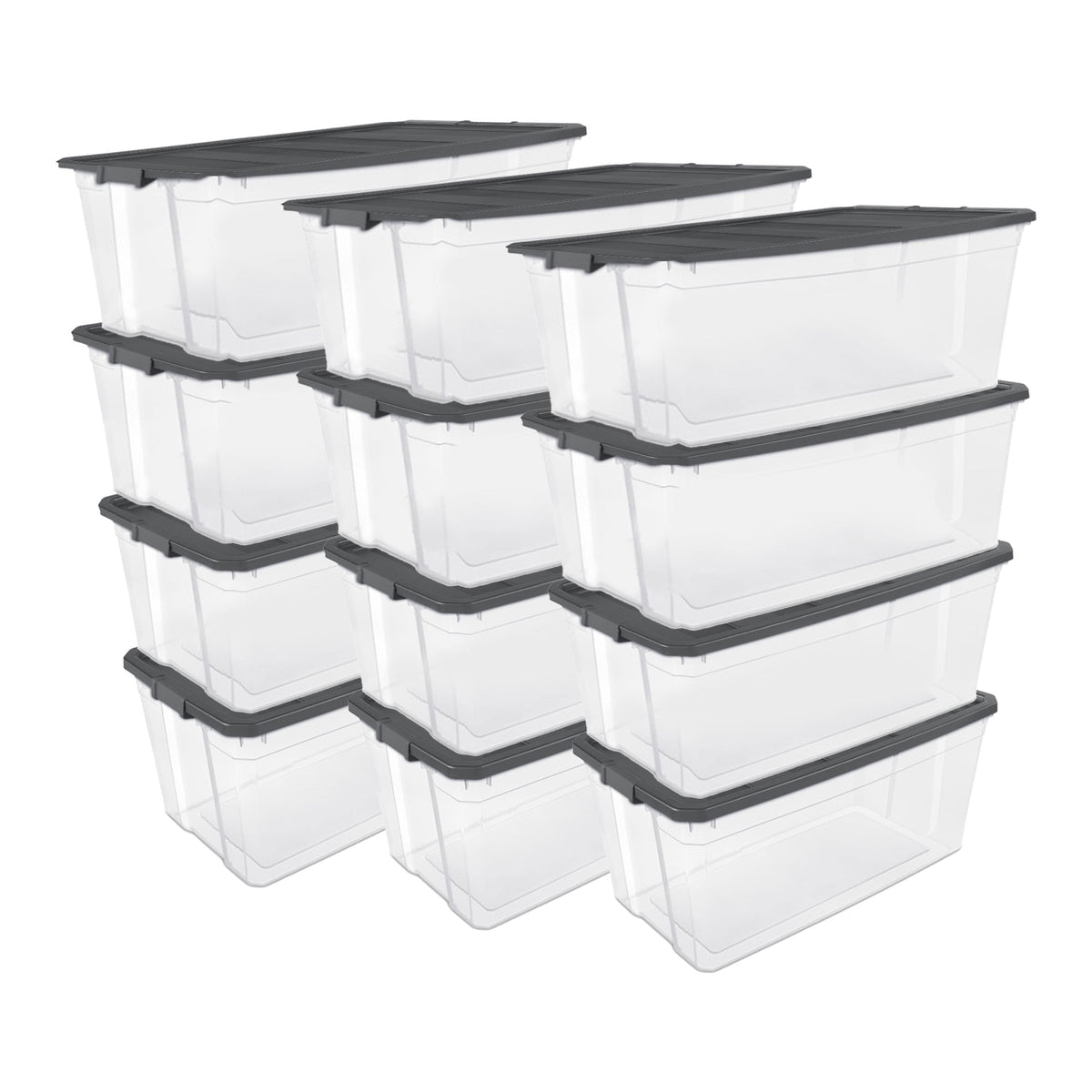 Sterilite Small Storage Bin, 30 Quart Clear Plastic Storage Container with Latch Lid, Dark Gray, Pack of 6