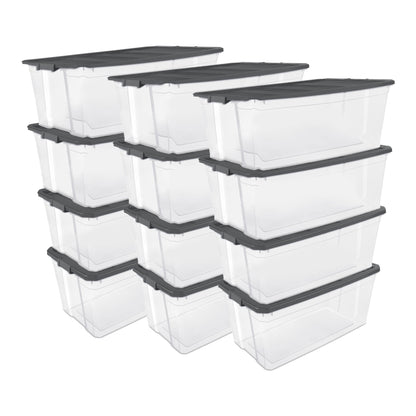 Sterilite Small Storage Bin, 30 Quart Clear Plastic Storage Container with Latch Lid, Dark Gray, Pack of 6