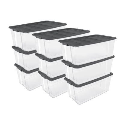 Sterilite Small Storage Bin, 30 Quart Clear Plastic Storage Container with Latch Lid, Dark Gray, Pack of 6