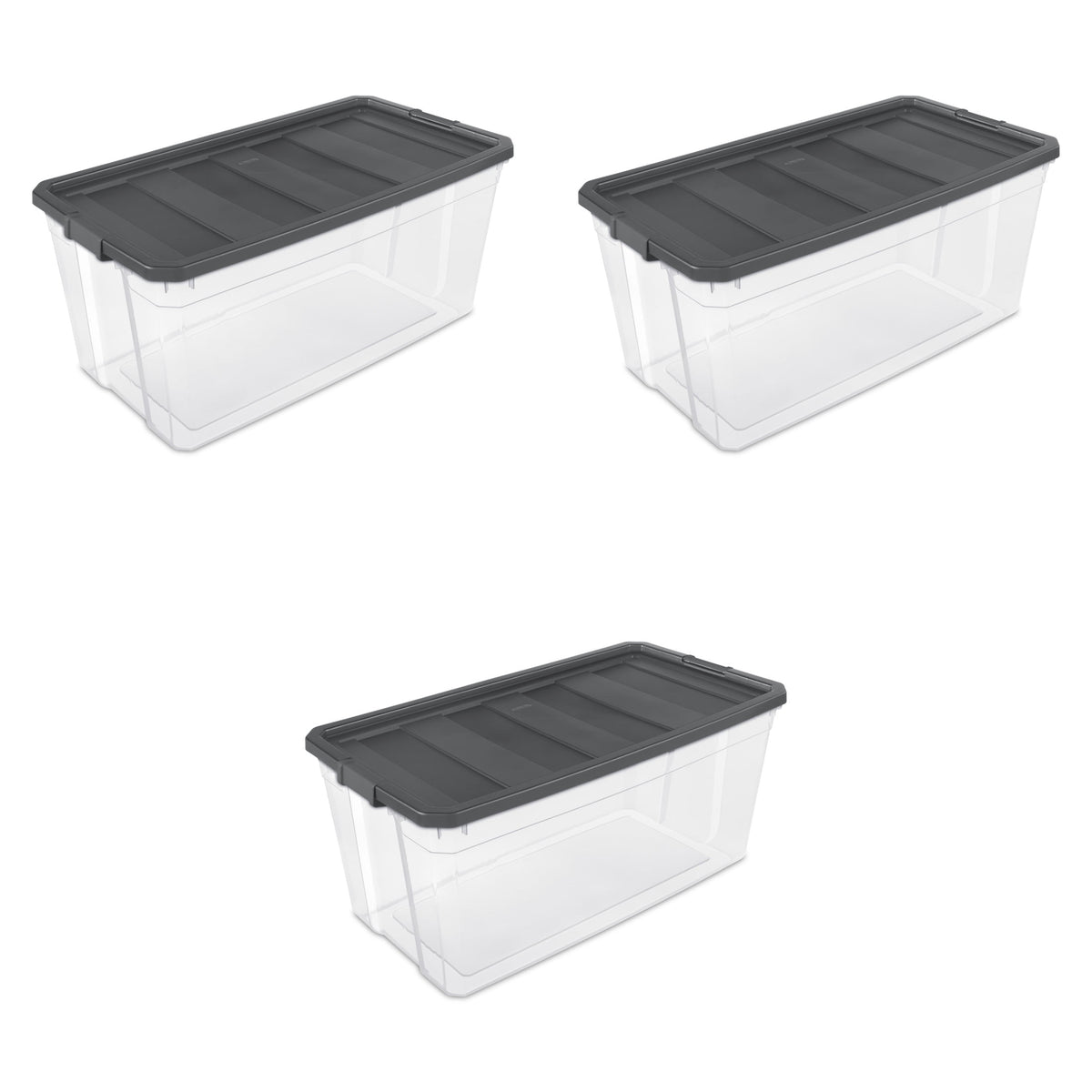 Sterilite Small Storage Bin, 30 Quart Clear Plastic Storage Container with Latch Lid, Dark Gray, Pack of 6