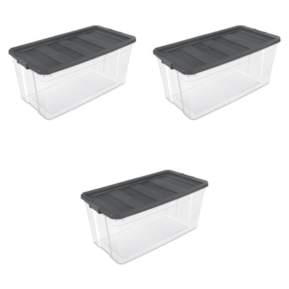 Sterilite Small Storage Bin, 30 Quart Clear Plastic Storage Container with Latch Lid, Dark Gray, Pack of 6