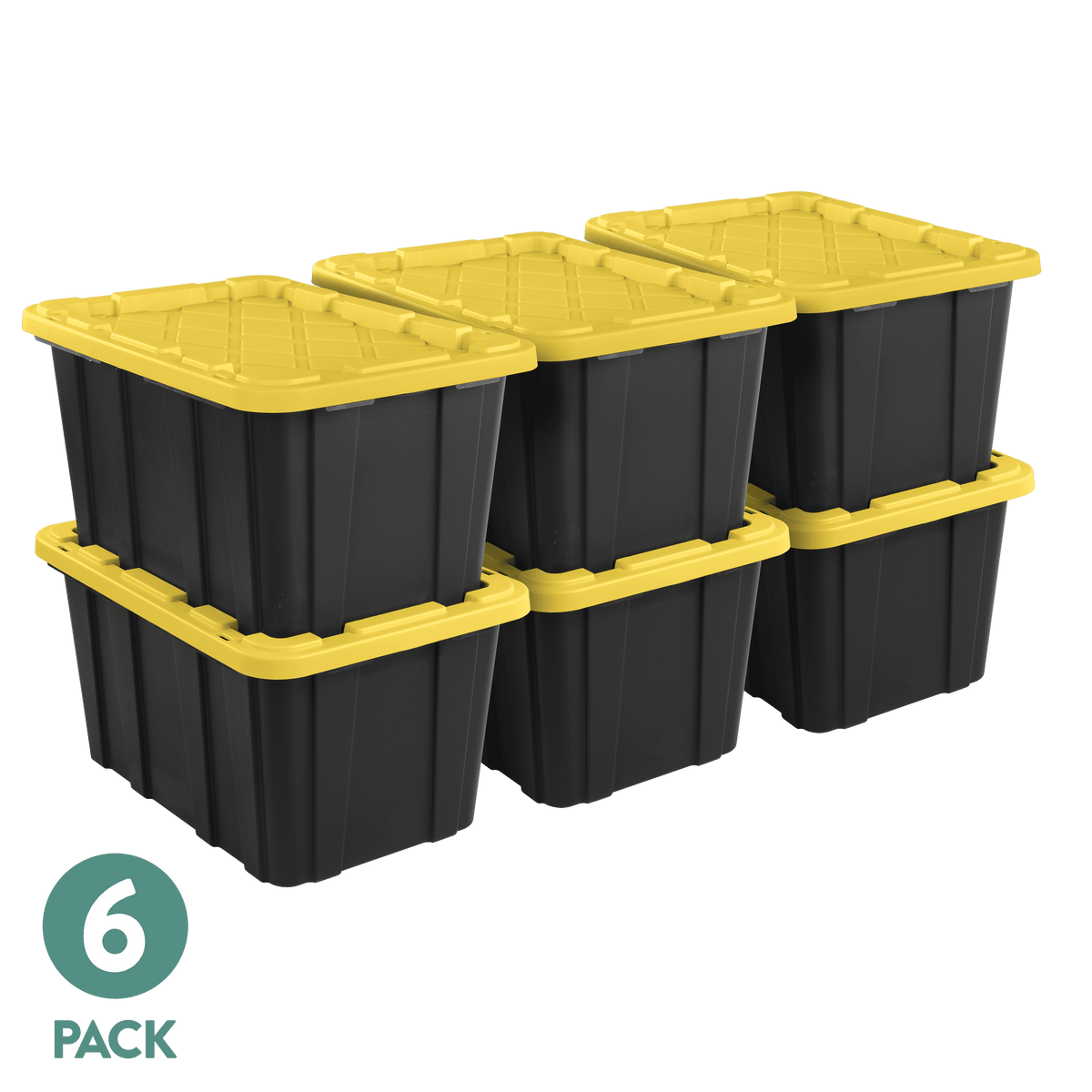 Sterilite Large Industrial Storage Tote, 27 Gallon Durable Clear Plastic Storage Bin with Snap-Fit Lid, Yellow, 4 Pack