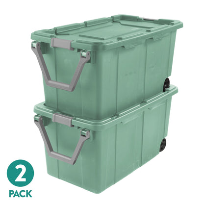Sterilite Extra-Large Wheeled Industrial Storage Bin, 40 Gallon Durable Plastic Storage Tote with Latching Lid and Pull Handle, Dark Gray, 2 Pack