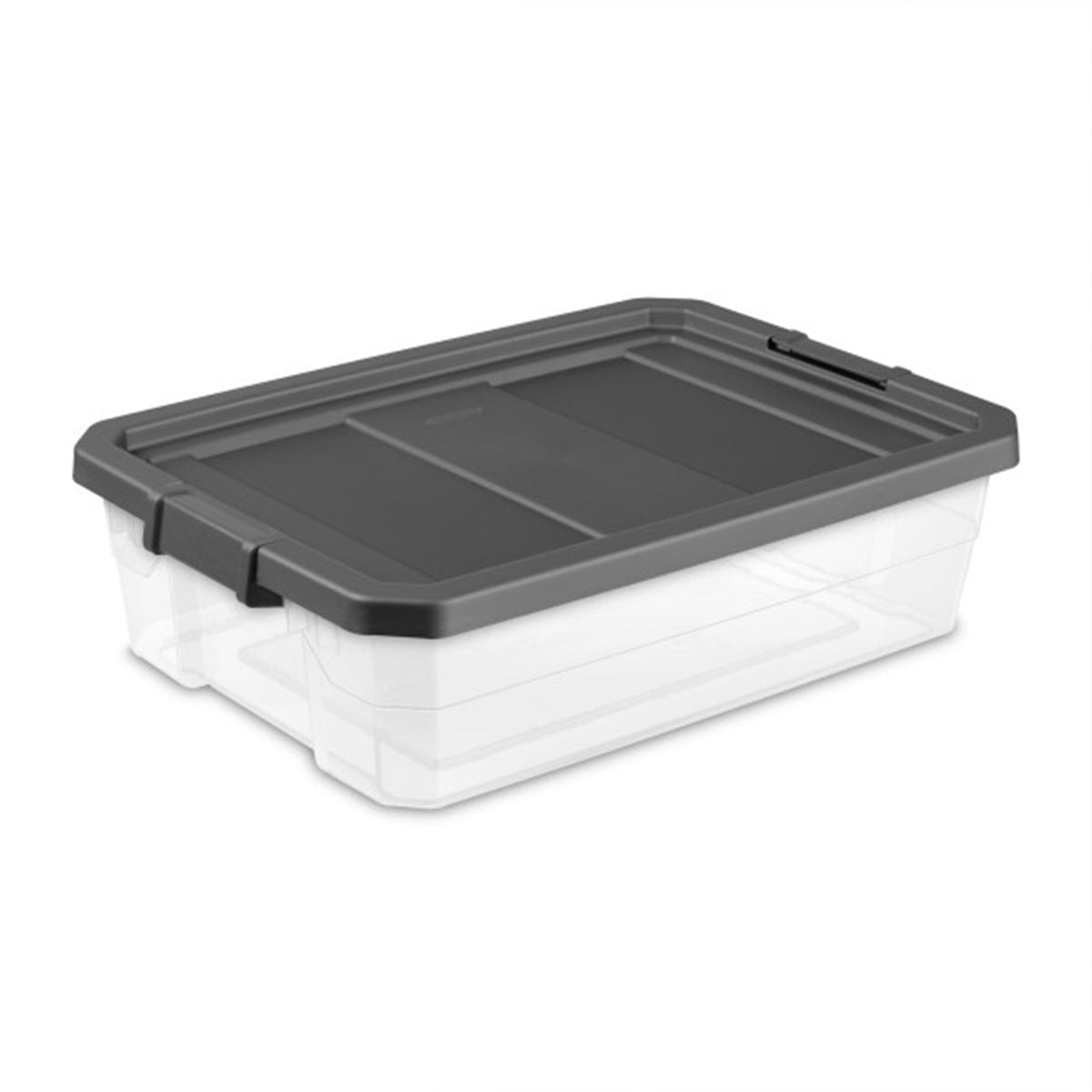 Sterilite Small Storage Bin, 30 Quart Clear Plastic Storage Container with Latch Lid, Dark Gray, Pack of 6