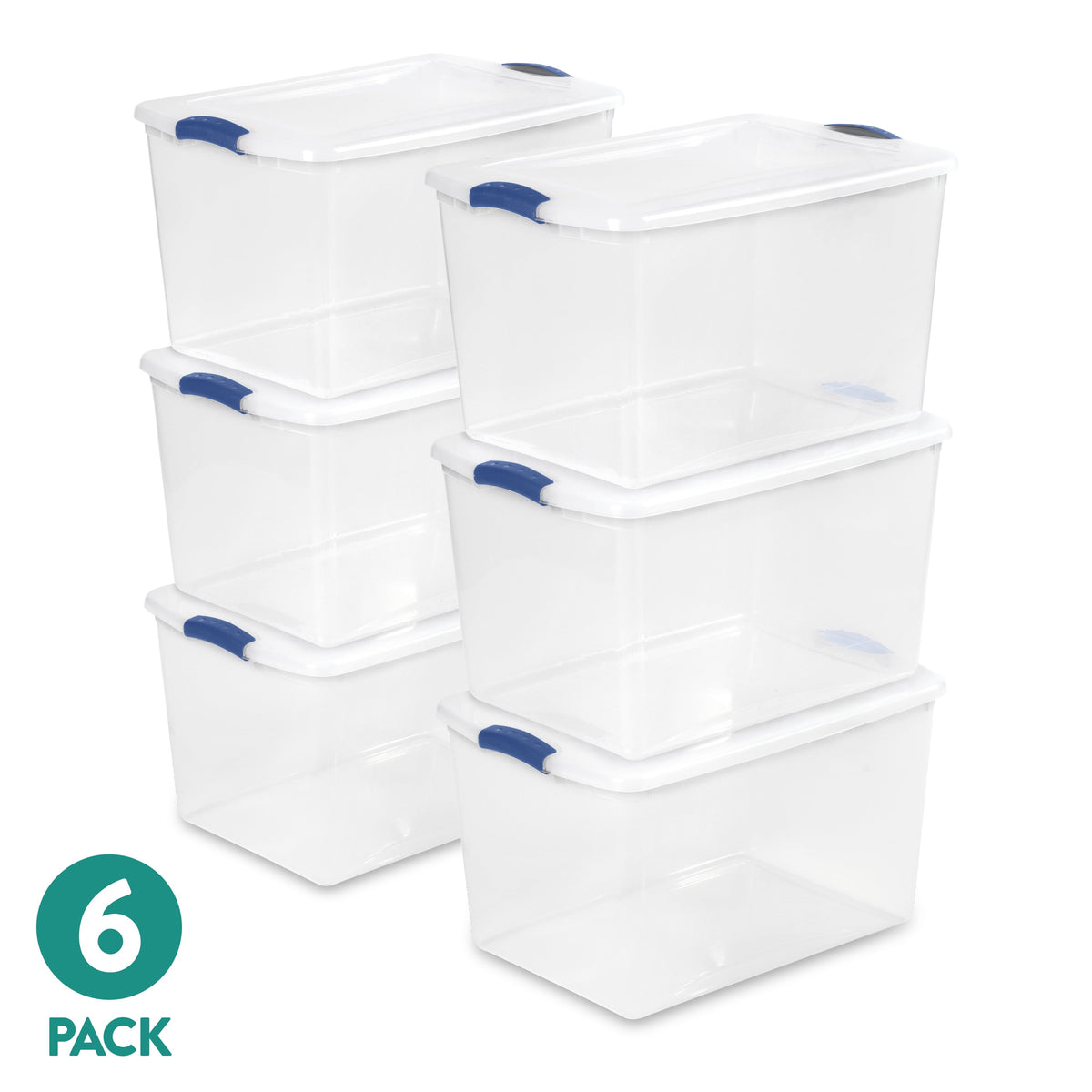 Sterilite Large Latching Storage Bin, 66 Quart Clear Plastic Storage Container with Latch Lid, Green Sage, 6 Pack
