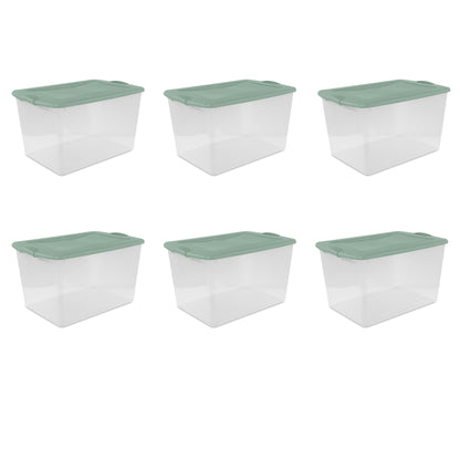 Sterilite Large Latching Storage Bin, 66 Quart Clear Plastic Storage Container with Latch Lid, Purple, 6 Pack