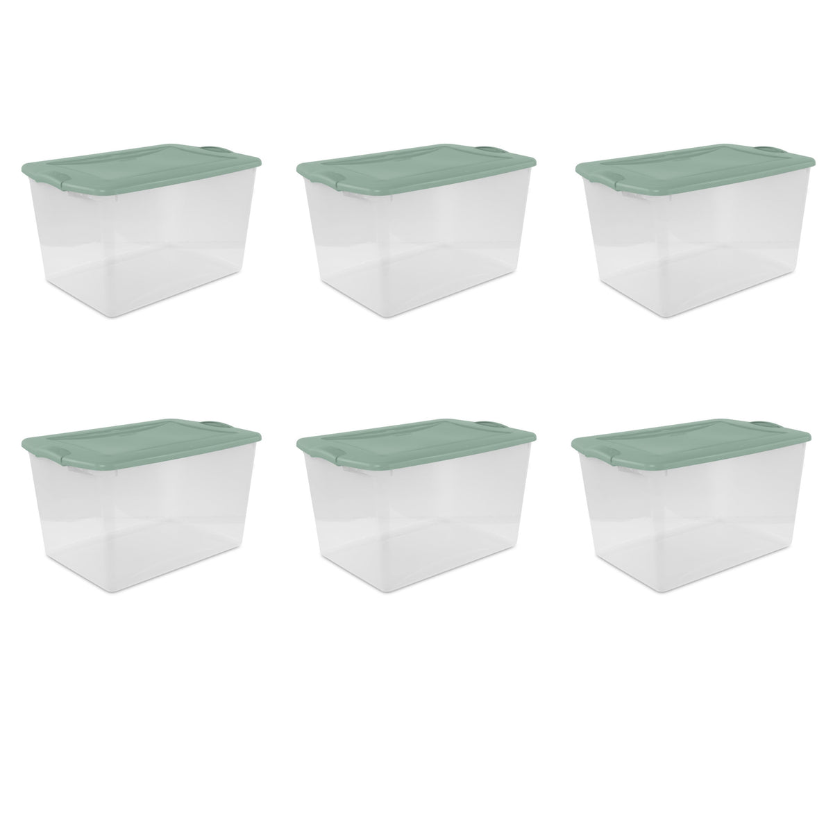 Sterilite Large Latching Storage Bin, 66 Quart Clear Plastic Storage Container with Latch Lid, Mint, 6 Pack