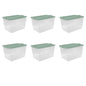 Sterilite Large Latching Storage Bin, 66 Quart Clear Plastic Storage Container with Clear Lid, Blue Latch, 6 Pack