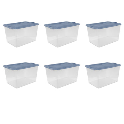 Sterilite Large Latching Storage Bin, 66 Quart Clear Plastic Storage Container with Latch Lid, Purple, 6 Pack