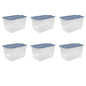 Sterilite Large Latching Storage Bin, 66 Quart Clear Plastic Storage Container with Latch Lid, Mint, 6 Pack