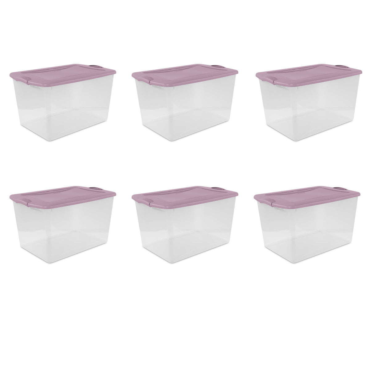 Sterilite Large Latching Storage Bin, 66 Quart Clear Plastic Storage Container with Clear Lid, Blue Latch, 6 Pack