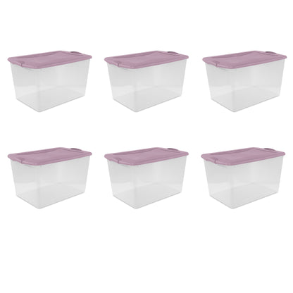 Sterilite Large Latching Storage Bin, 66 Quart Clear Plastic Storage Container with Clear Lid, Blue Latch, 6 Pack