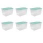 Sterilite Large Latching Storage Bin, 66 Quart Clear Plastic Storage Container with Latch Lid, Blue, 6 Pack