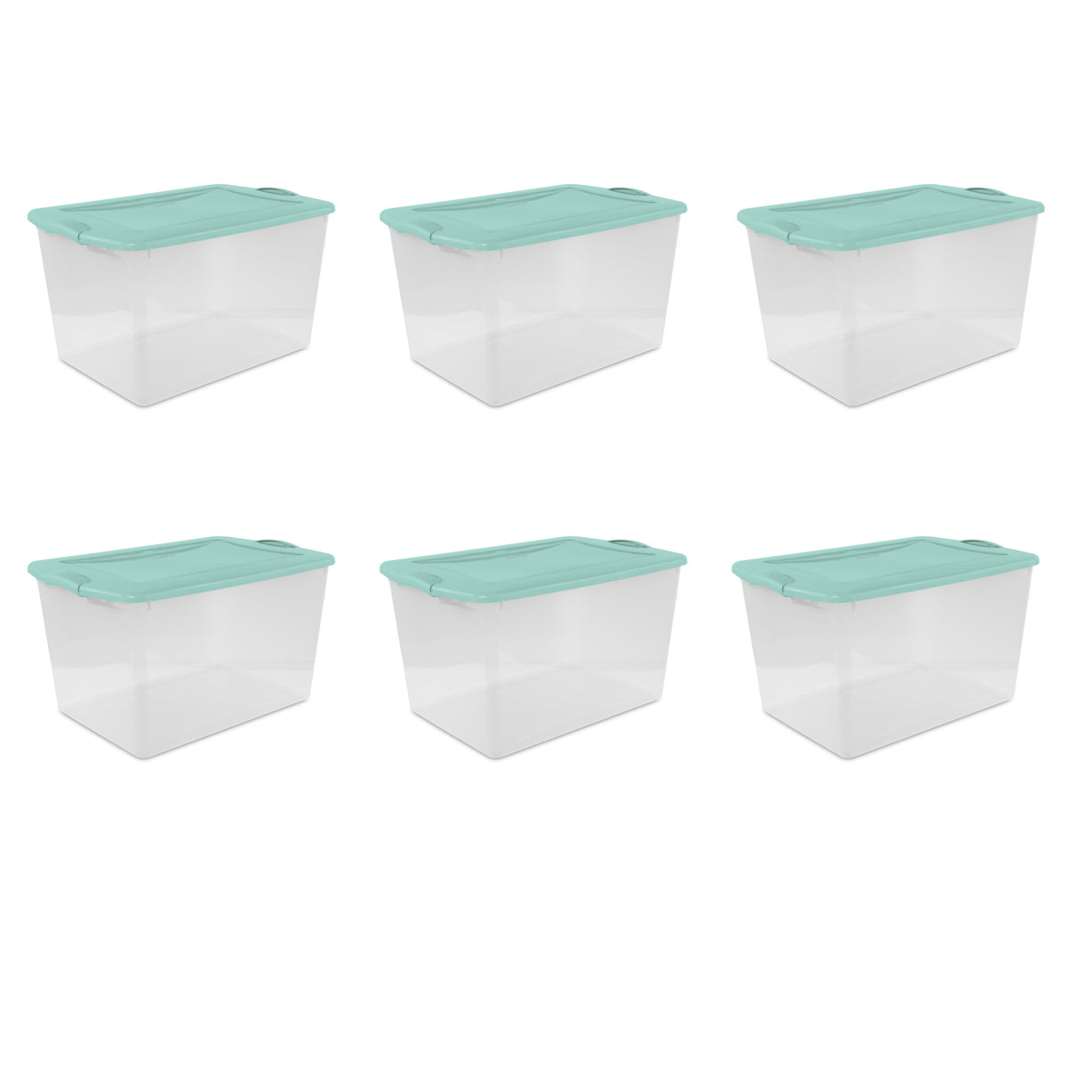 (4 pack) Sterilite 66 Quart Large Latching Storage Bin, Clear Plastic Storage Container with Latch Lid, Blue