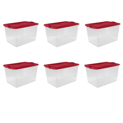 Sterilite Large Latching Storage Bin, 66 Quart Clear Plastic Storage Container with Latch Lid, Mint, 6 Pack