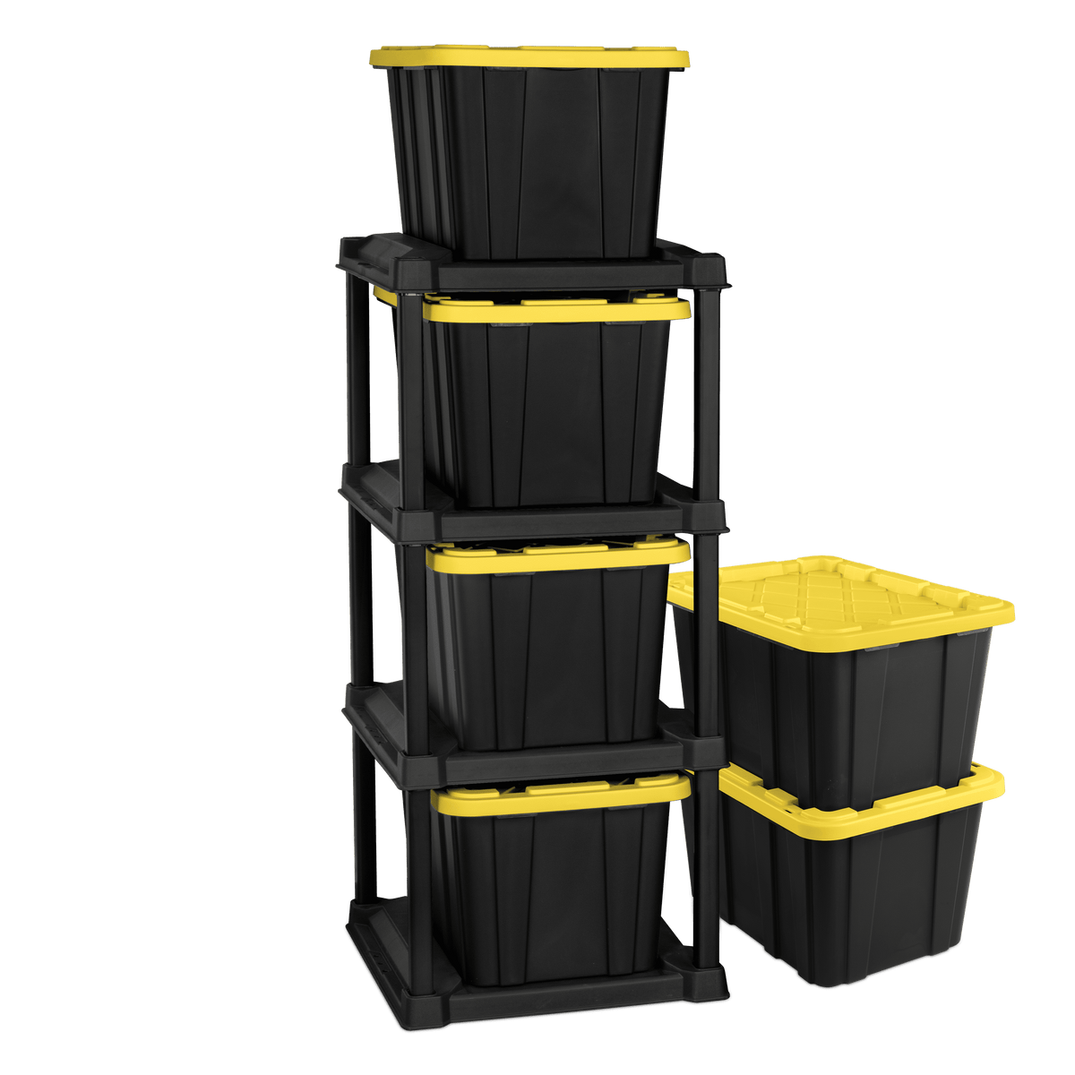 Sterilite Large Industrial Storage Tote, 27 Gallon Durable Clear Plastic Storage Bin with Snap-Fit Lid, Yellow, 4 Pack