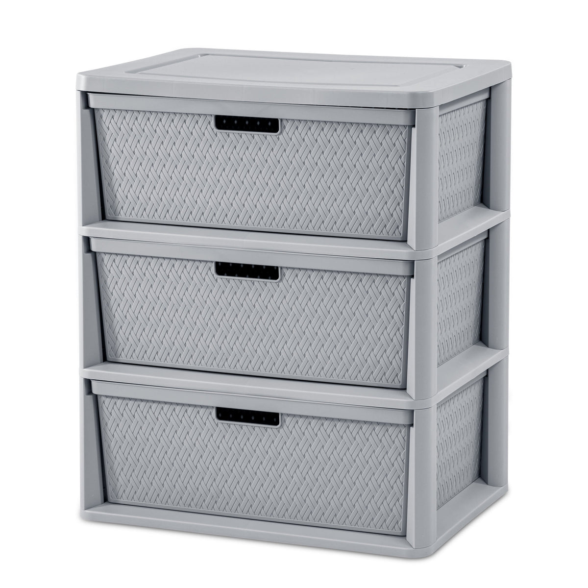 (2 pack) Sterilite Wide 3 Drawer Tower, Plastic Storage Organizer with Removable Decorative Bins, Easy Assembly, No Tools Needed, Brown