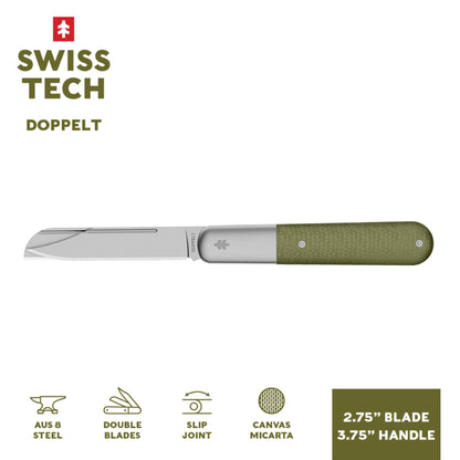 Swiss Tech Barlow Double Bladed Pocket Knife, Trapper, AUS-8, Carbon Fiber Handle, Slip Joint