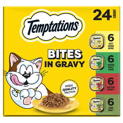 Temptations Bites in Gravy Variety Pack Adult Wet Cat Food, 3.5 oz Trays, 36 pk