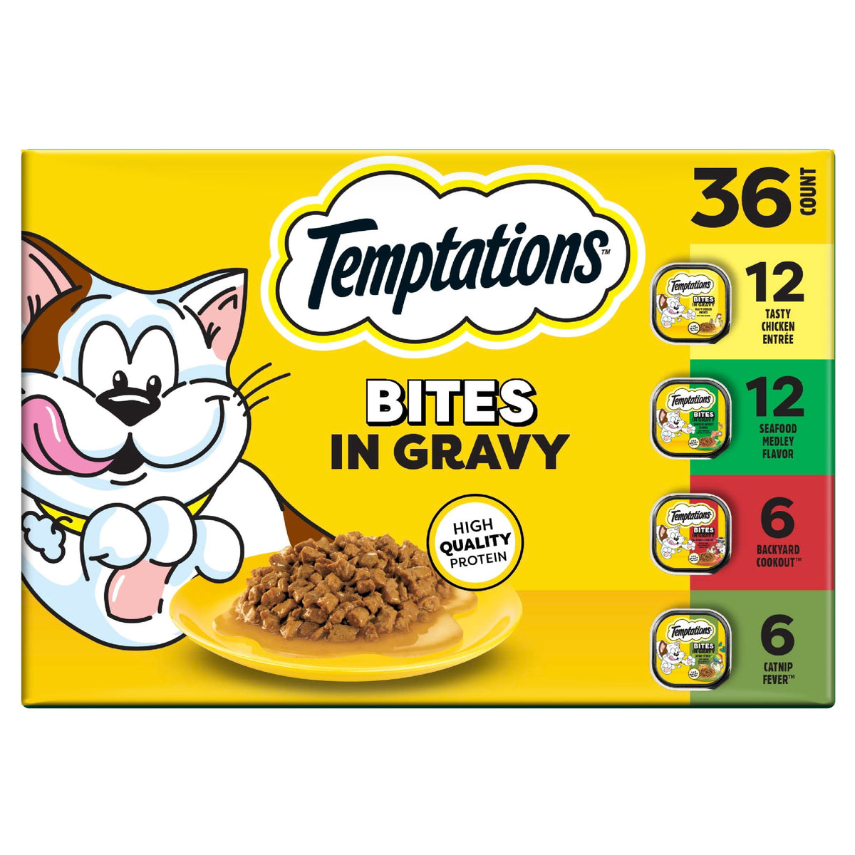 Temptations Bites in Gravy Variety Pack Adult Wet Cat Food, 3.5 oz Trays, 36 pk