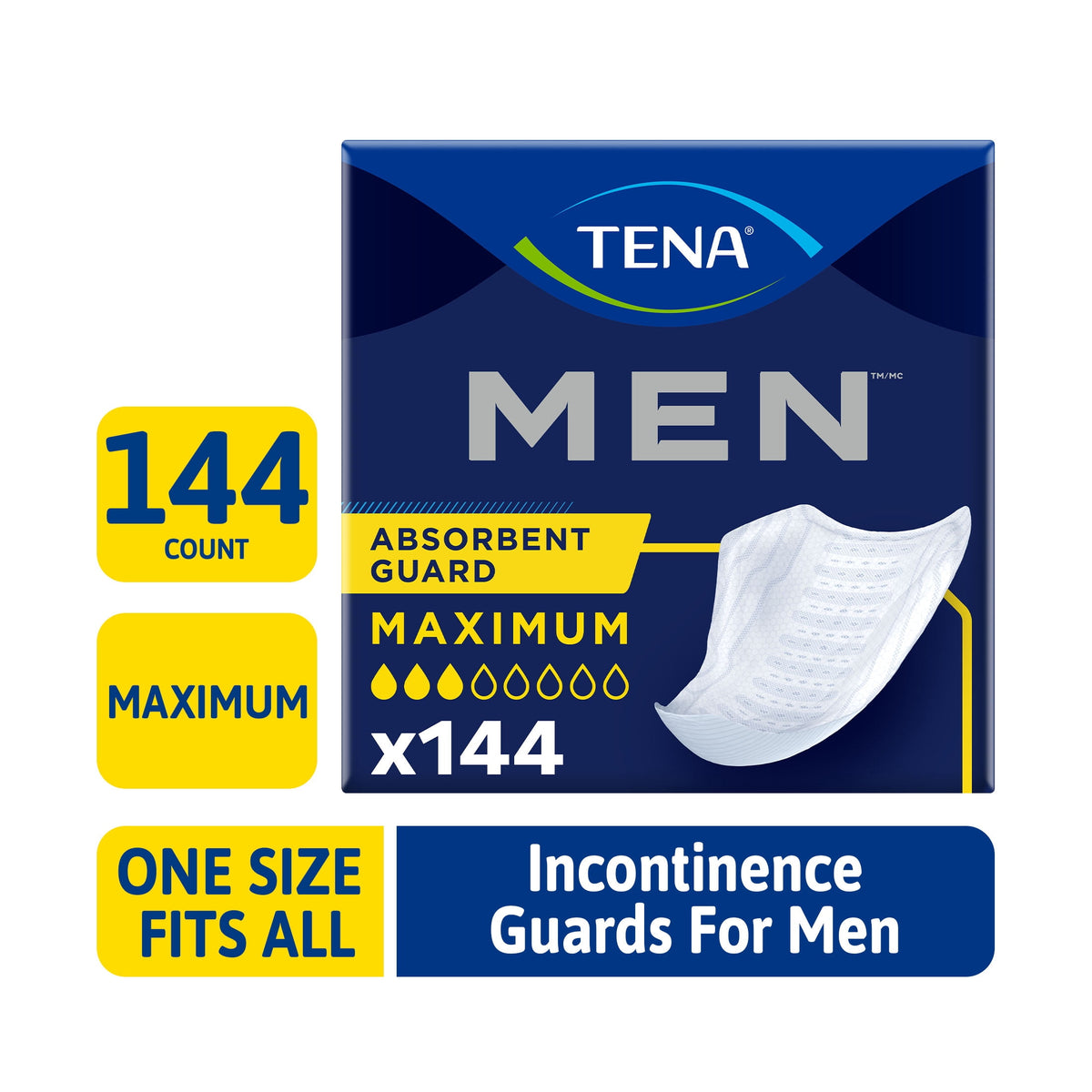 TENA Men Incontinence Guards for Men, Men's Pads, Bladder Control, Maximum Absorbency, 144 Count