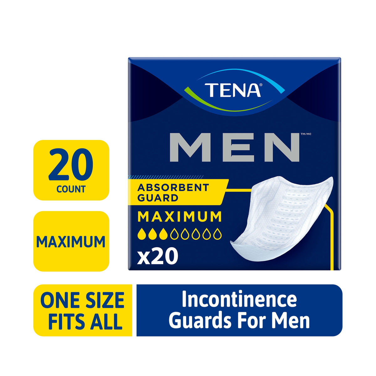 TENA Men Incontinence Guards for Men, Men's Pads, Bladder Control, Maximum Absorbency, 144 Count