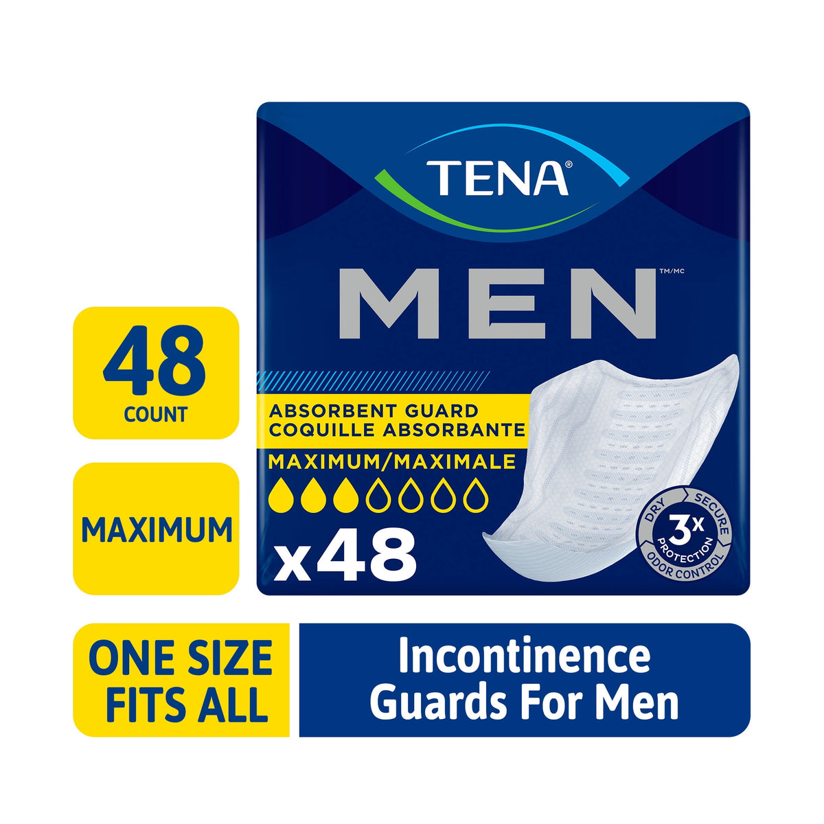 TENA Men Incontinence Guards for Men, Men's Pads, Bladder Control, Maximum Absorbency, 144 Count