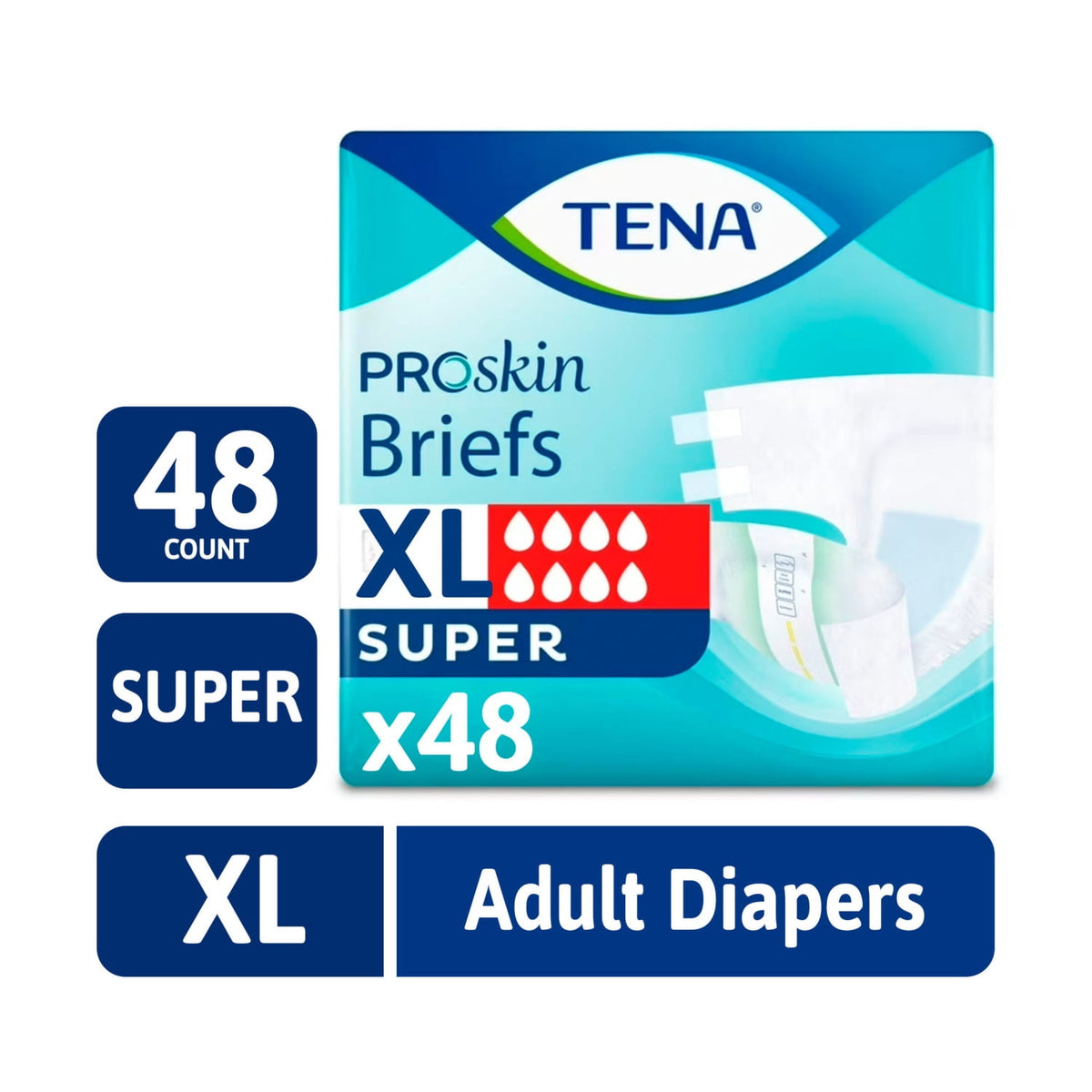 TENA ProSkin Unisex Adult Diapers, Super Absorbency, XL, 48 Count