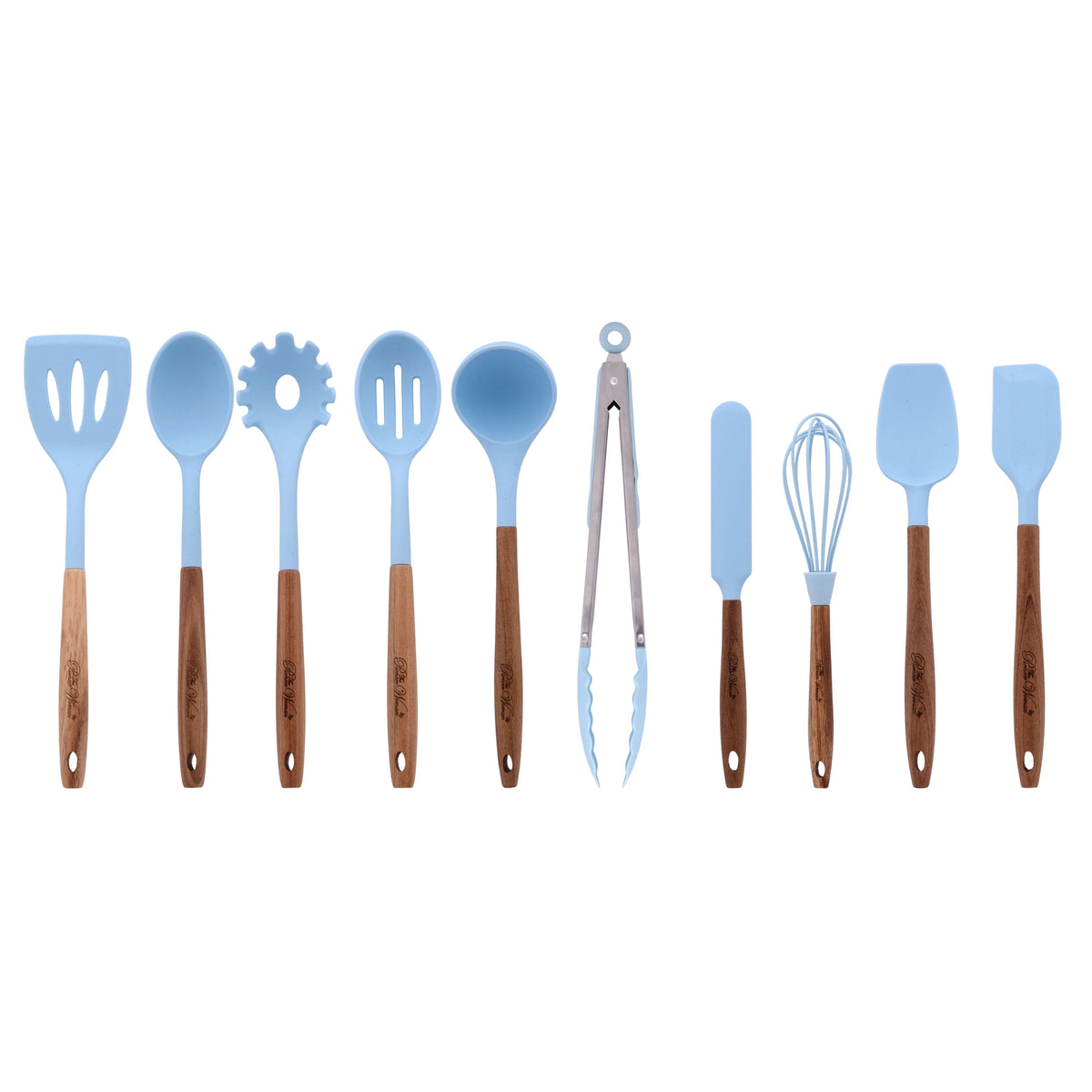 The Pioneer Woman 10-Piece Silicone Kitchen Utensil Set with Acacia Wood Handles, Red