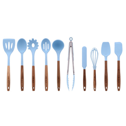 The Pioneer Woman 10-Piece Silicone Kitchen Utensil Set with Acacia Wood Handles, Red