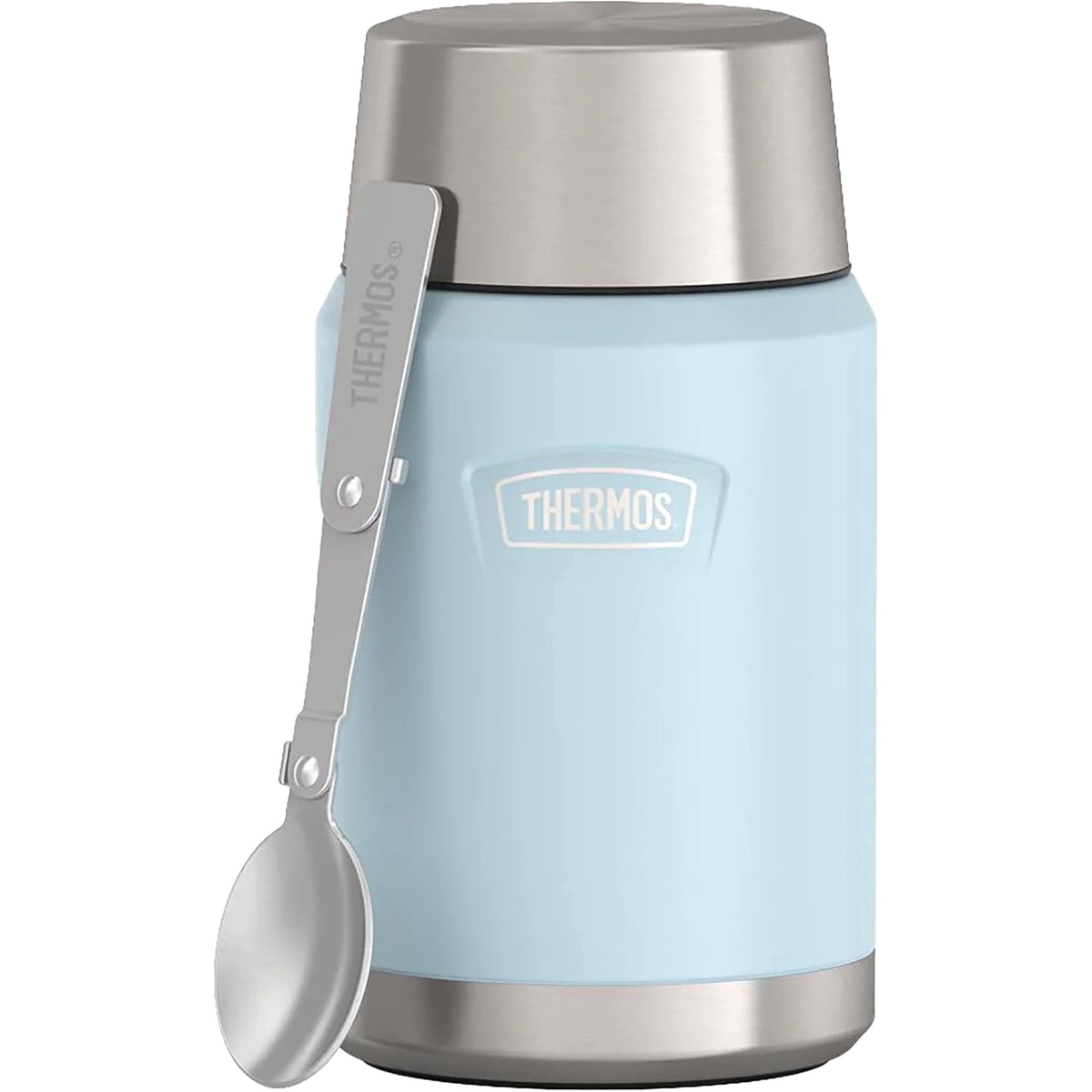 Thermos Vacuum Insulated Food Jar w/ Folding Spoon, 24oz, Matte Stainless, Well Suited to Hot or Cold Meals Away from Home, Made for Portable Food Storage
