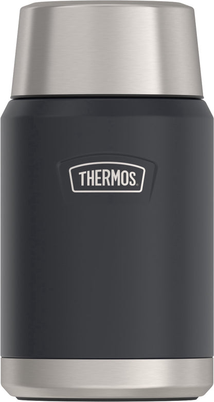 Thermos Vacuum Insulated Food Jar w/ Folding Spoon, 24oz, Matte Stainless, Well Suited to Hot or Cold Meals Away from Home, Made for Portable Food Storage