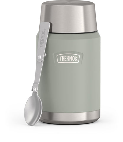 Thermos Vacuum Insulated Food Jar w/ Folding Spoon, 24oz, Matte Stainless, Well Suited to Hot or Cold Meals Away from Home, Made for Portable Food Storage