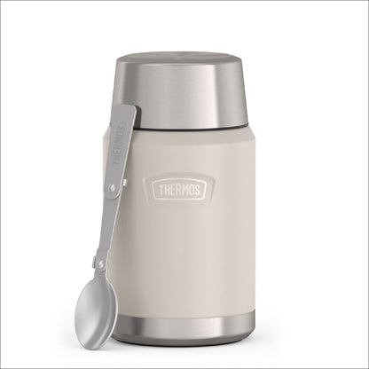 Thermos Vacuum Insulated Food Jar w/ Folding Spoon, 24oz, Matte Stainless, Well Suited to Hot or Cold Meals Away from Home, Made for Portable Food Storage