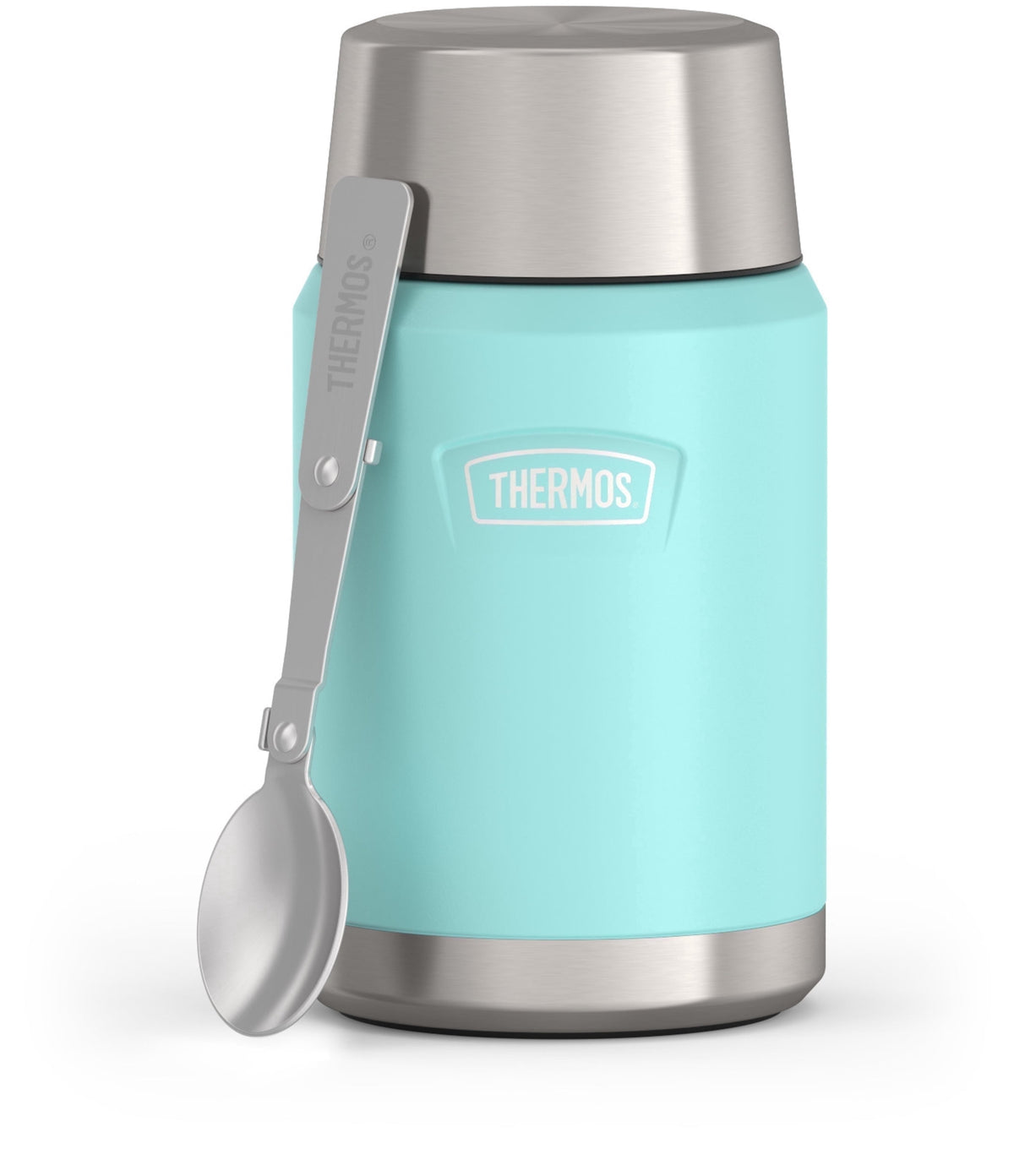 Thermos Vacuum Insulated Food Jar w/ Folding Spoon, 24oz, Matte Stainless, Well Suited to Hot or Cold Meals Away from Home, Made for Portable Food Storage