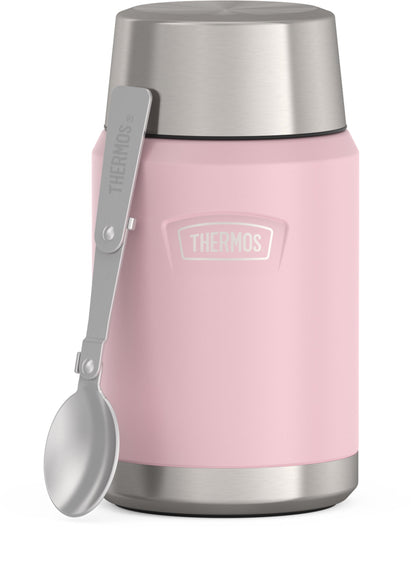 Thermos Vacuum Insulated Food Jar w/ Folding Spoon, 24oz, Matte Stainless, Well Suited to Hot or Cold Meals Away from Home, Made for Portable Food Storage