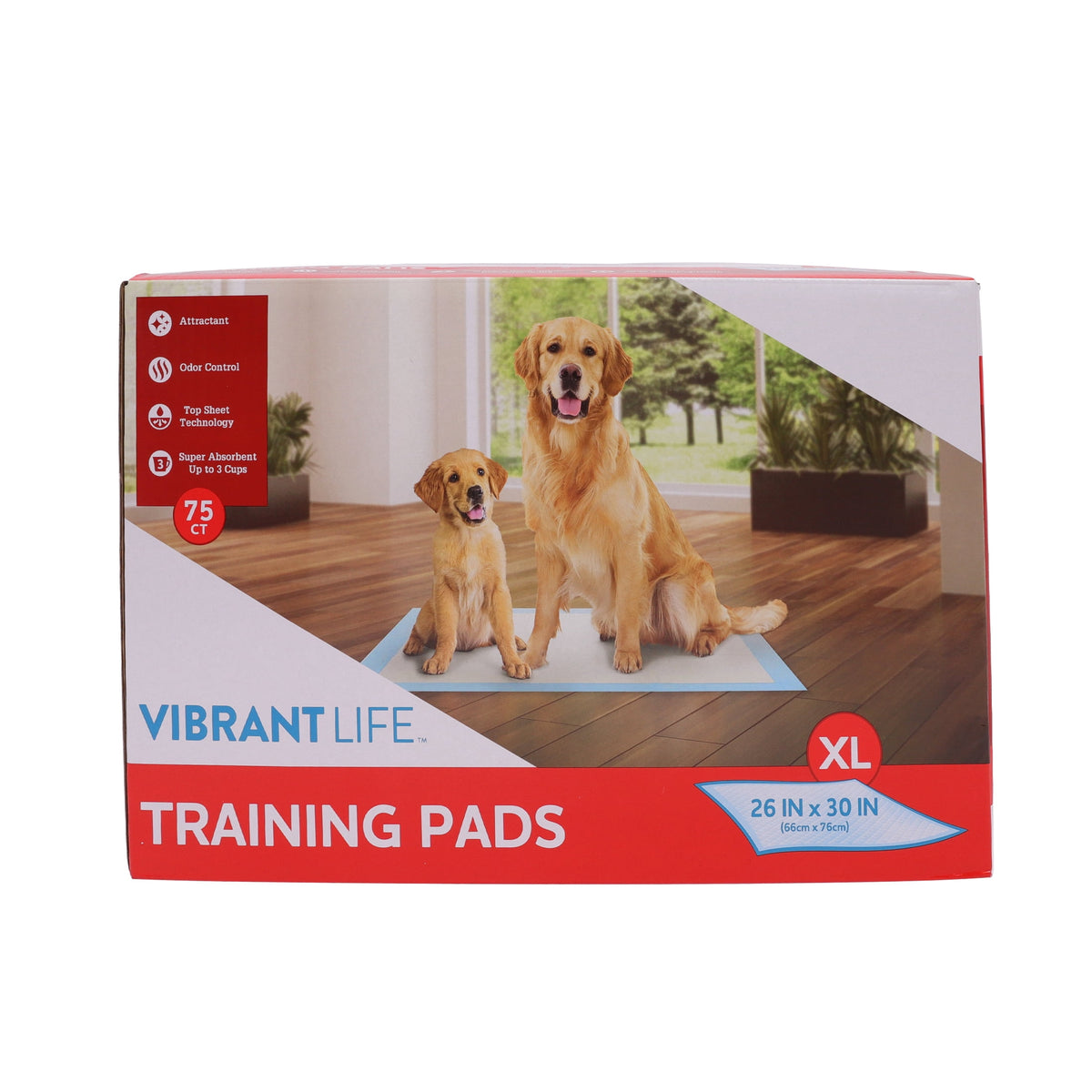 (2 pack) Vibrant Life XL Training Pads, Super Absorbent, Leak Proof, & Fast Dry Dog and Puppy Pee Pads, 26 in x 30 in, 75 Count
