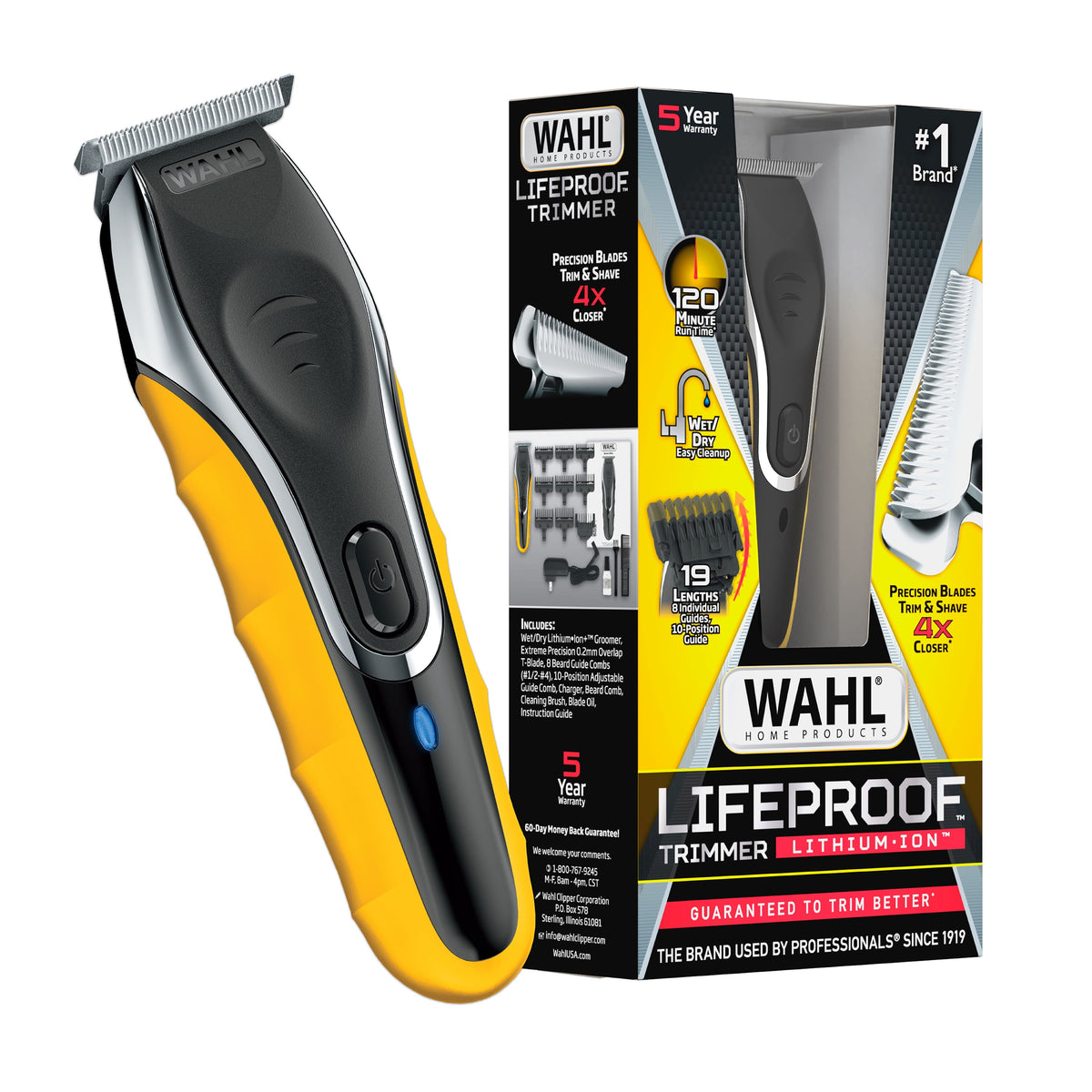 Wahl LifeProof Wet/Dry Rechargeable Lithium Ion Trimmer for Men, Black/Yellow, 9899