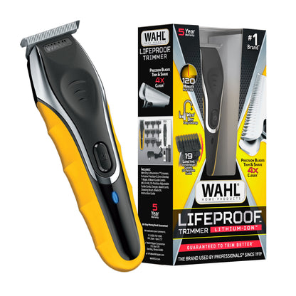 Wahl LifeProof Wet/Dry Rechargeable Lithium Ion Trimmer for Men, Black/Yellow, 9899
