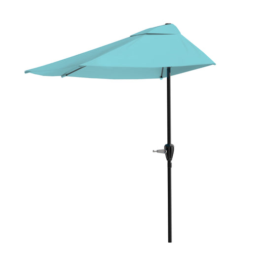 Pure Garden 9ft Half Umbrella for Balcony, Porch, or Deck, Blue