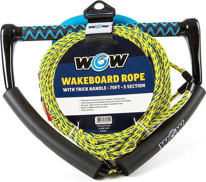WOW Sports 70' Tow Rope for Wakeboard and Watersports, 70' Rope with Trick Handle, 1 Pack