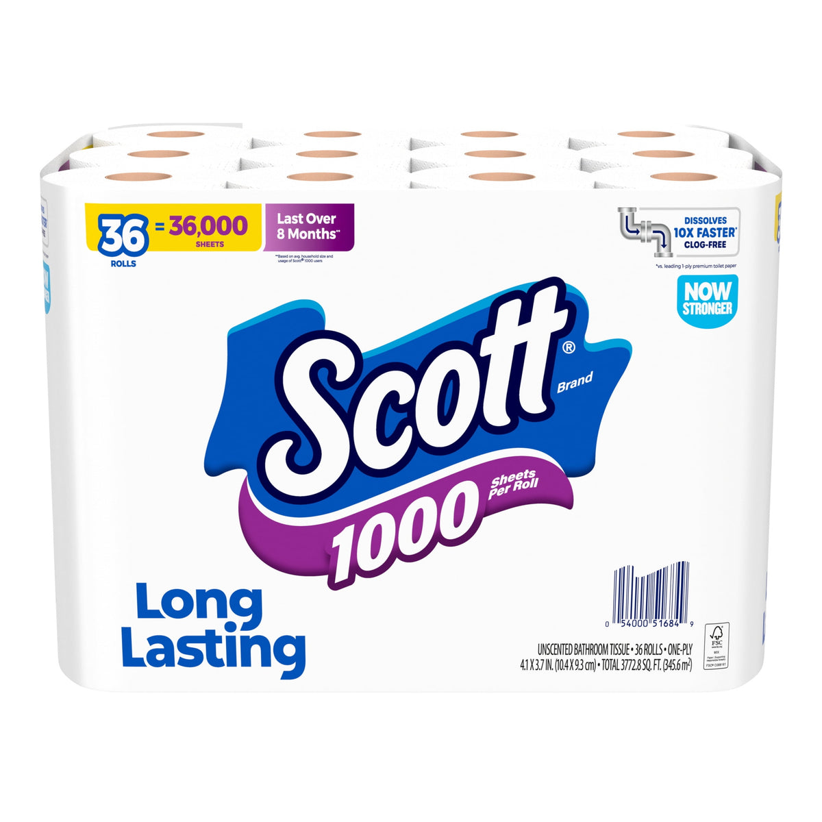 Scott 1000 1-Ply Toilet Paper, 36 Rolls, 1,000 Sheets per Roll