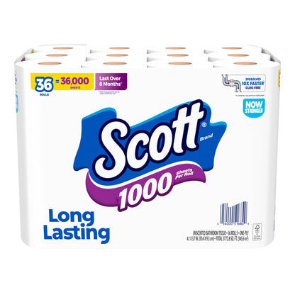 Scott 1000 1-Ply Toilet Paper, 36 Rolls, 1,000 Sheets per Roll