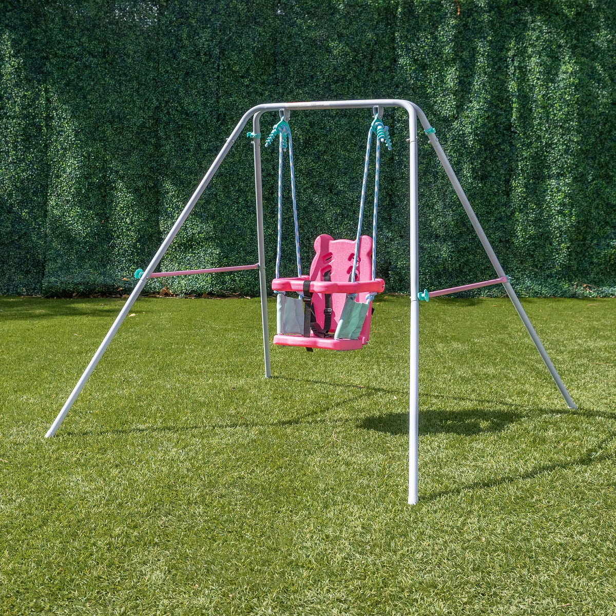 Sportspower Indoor/Outdoor My First Toddler Metal Swing with Safety Harness, Foldable Frame