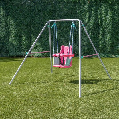 Sportspower Indoor/Outdoor My First Toddler Metal Swing with Safety Harness, Foldable Frame