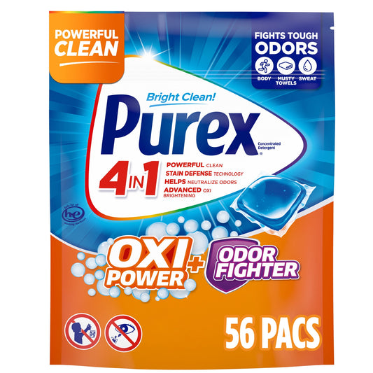 (4 pack) Purex Oxi Power + Odor Fighter Laundry Detergent Pacs, 56 ct