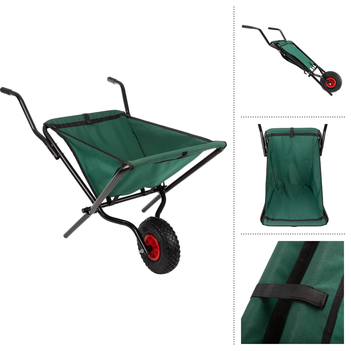 Pure Garden Folding Wheelbarrow with 80lb Capacity and Storage Pouches