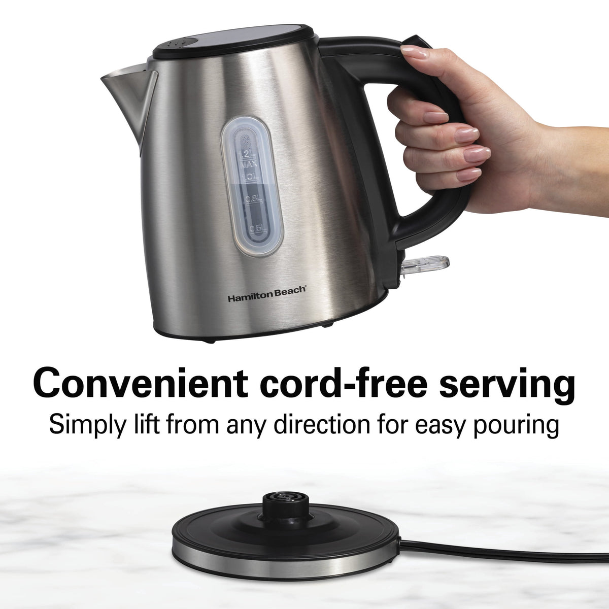 Hamilton Beach 1.2L Electric Kettle, 1500 W, Electric Tea & Water Kettle with Auto Shut-Off, Boil-Dry Protection & Water Monitor, Stainless Steel