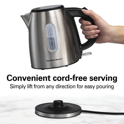 Hamilton Beach 1.2L Electric Kettle, 1500 W, Electric Tea & Water Kettle with Auto Shut-Off, Boil-Dry Protection & Water Monitor, Stainless Steel