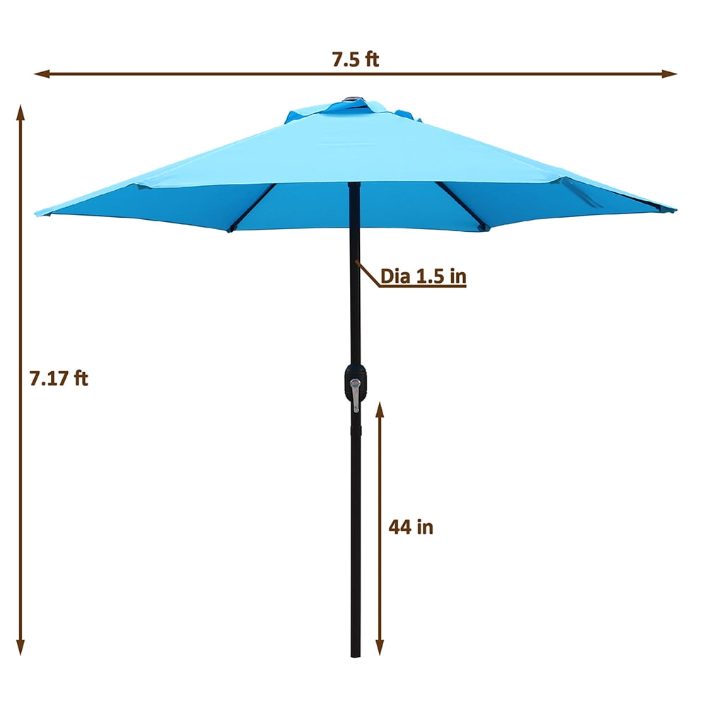 Kool 7.5ft Patio Umbrella with Crank Handle, Outdoor Market Umbrella with 6 Sturdy Umbrella Ribs Waterproof for Garden, Deck, Backyard, Pool, Aqua